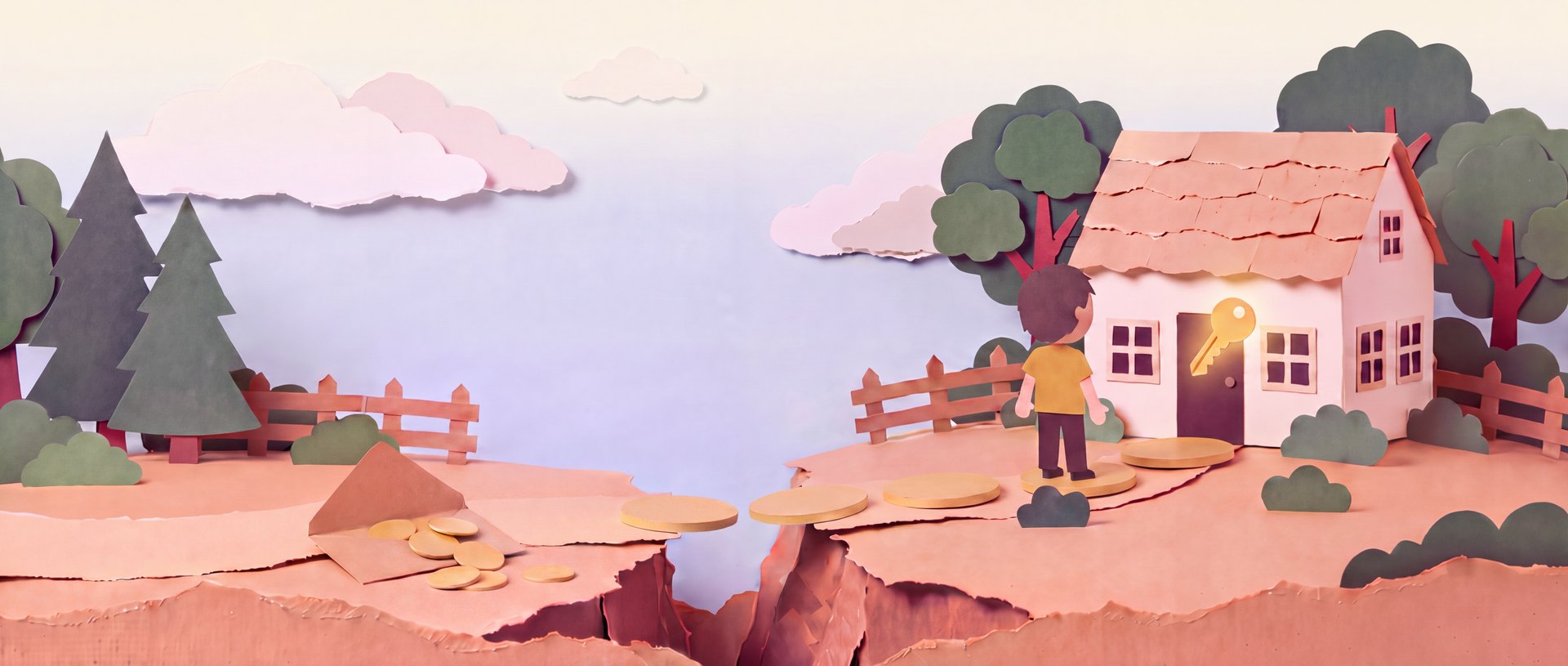 The story scene with the bridge of coins nearly complete